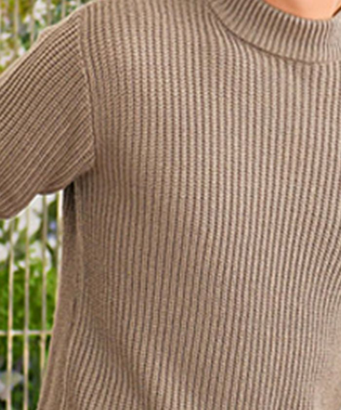 ビッチ VICCI VICCI 畦編みモックネック長袖ニットソー,MOCHA(モカ)