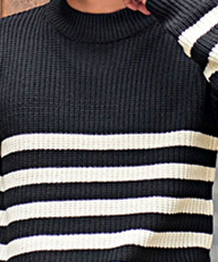 ビッチ VICCI VICCI 畦編みモックネック長袖ニットソー,BLK×O.WHT