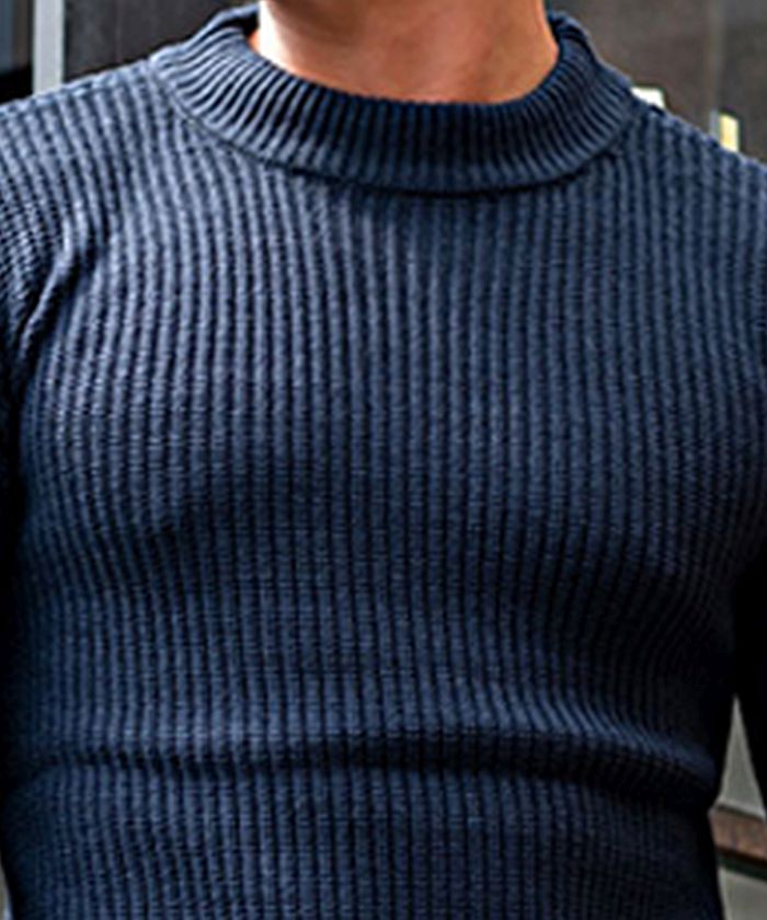 ビッチ VICCI VICCI 畦編みモックネック長袖ニットソー,NAVY