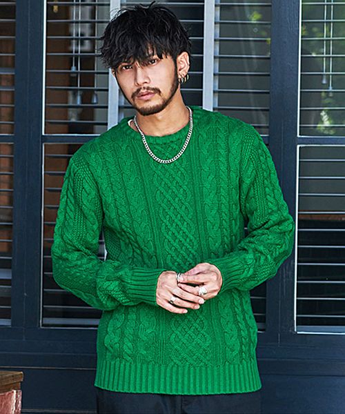 ビッチ VICCI VICCI ケーブル編みクルーネック長袖ニットソー （GRN（グリーン）） GRN（グリーン）