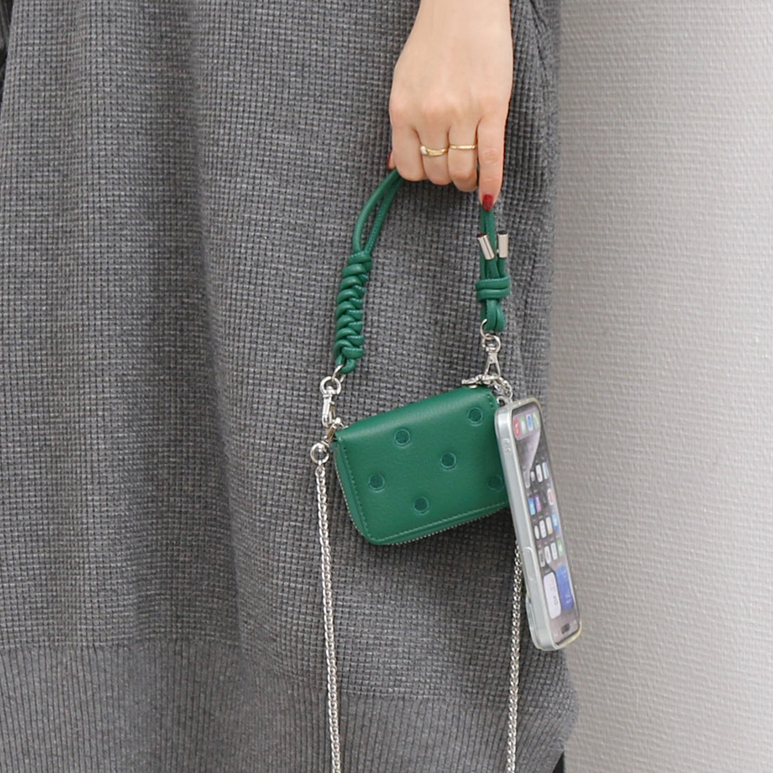 ペルケ perche ドット刺繍ジャバラチャームウォレットショルダー （GN） GN