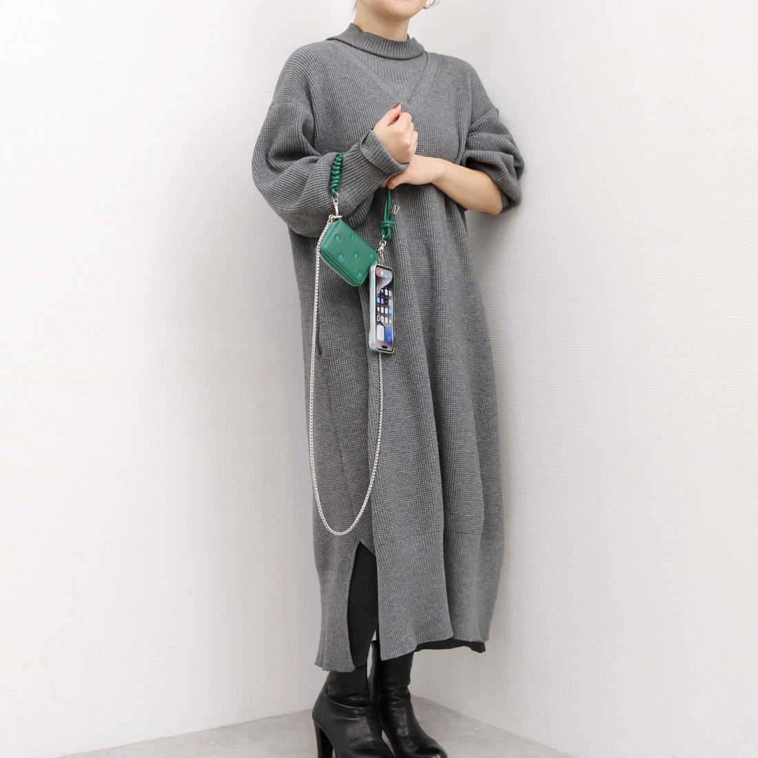 ペルケ perche ドット刺繍ジャバラチャームウォレットショルダー （GN） GN