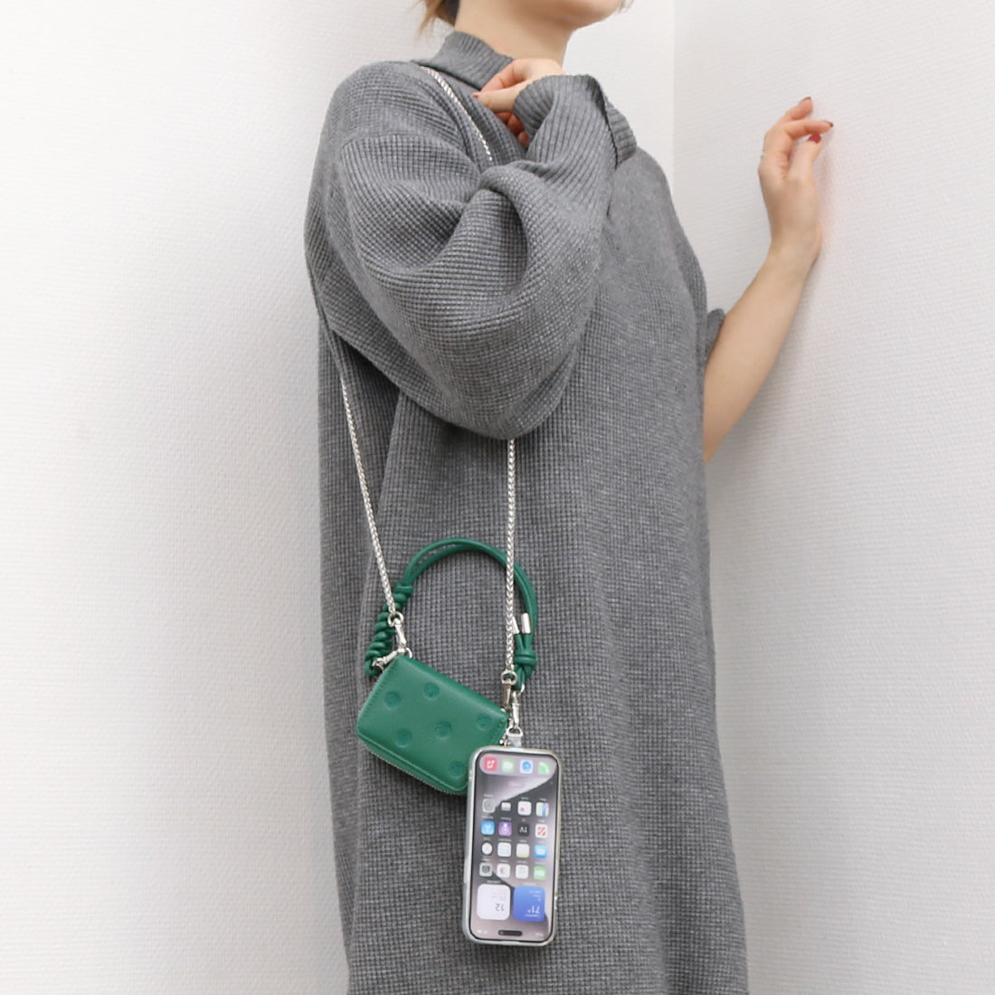 ペルケ perche ドット刺繍ジャバラチャームウォレットショルダー （GN） GN