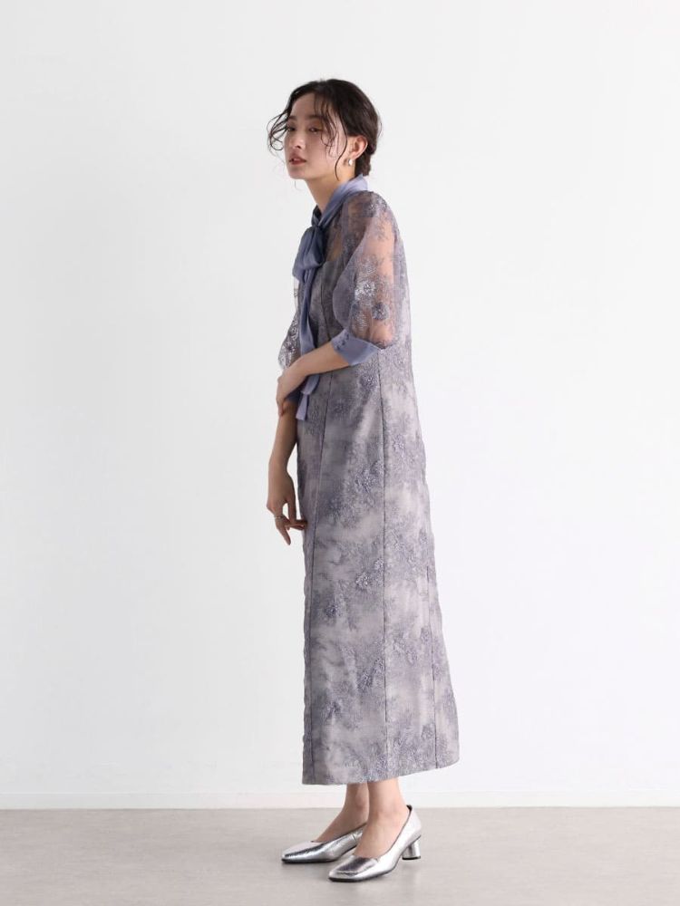 Petirobe Kaene Lame Embroidered Ribbon Dress