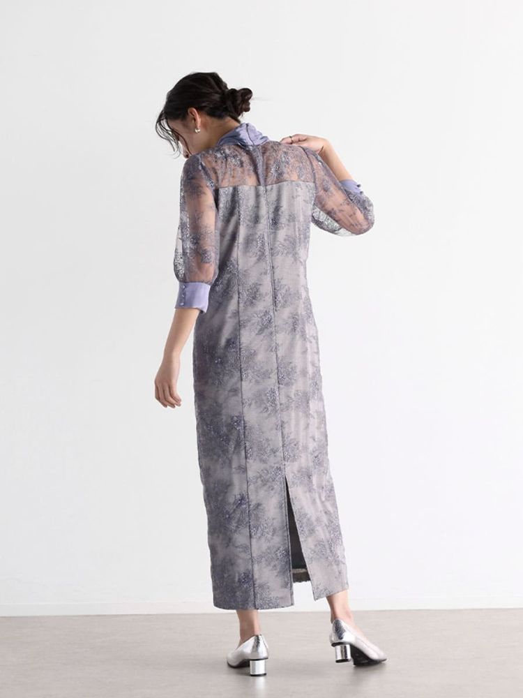 Petirobe Kaene Lame Embroidered Ribbon Dress