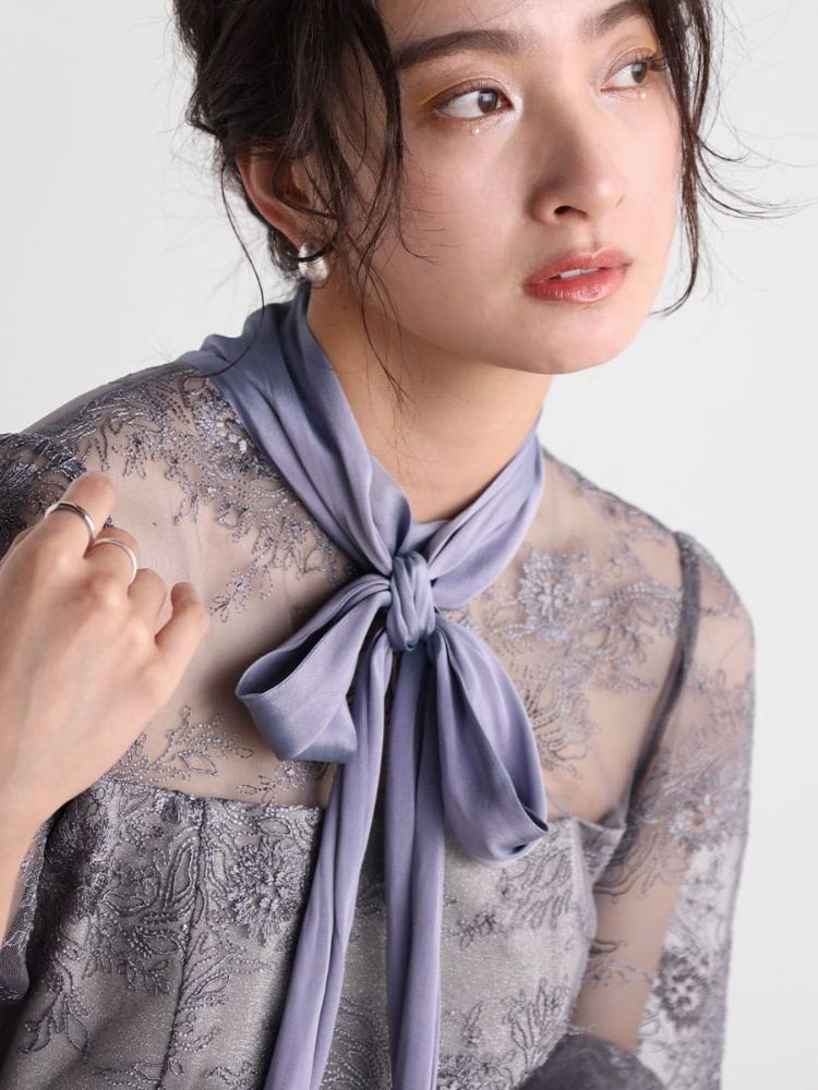 Petirobe Kaene Lame Embroidered Ribbon Dress