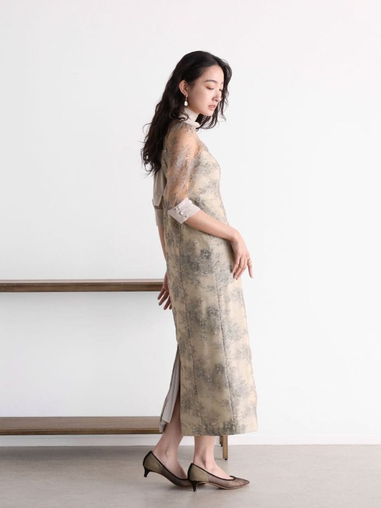 Petirobe Kaene Lame Embroidered Ribbon Dress