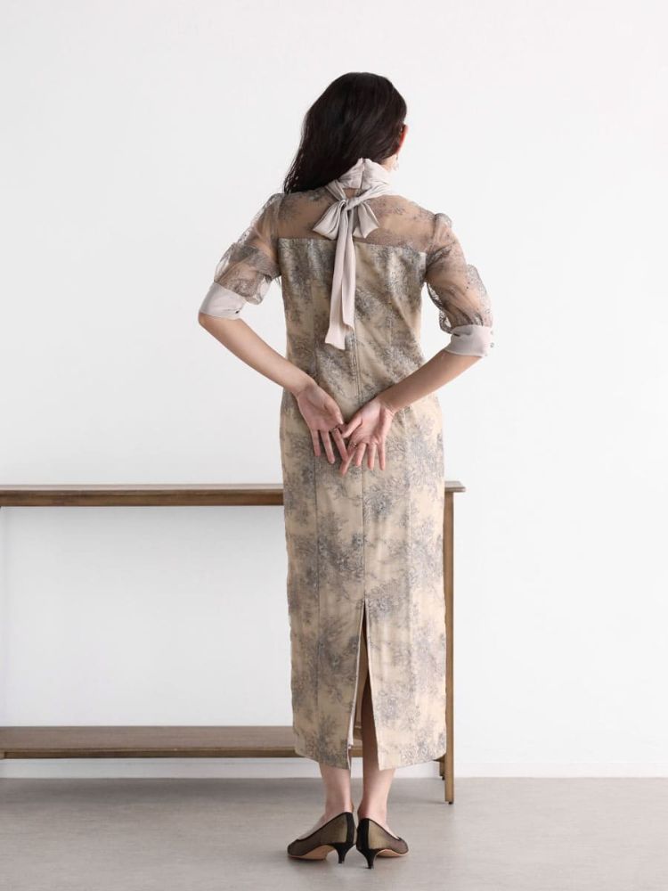 Petirobe Kaene Lame Embroidered Ribbon Dress