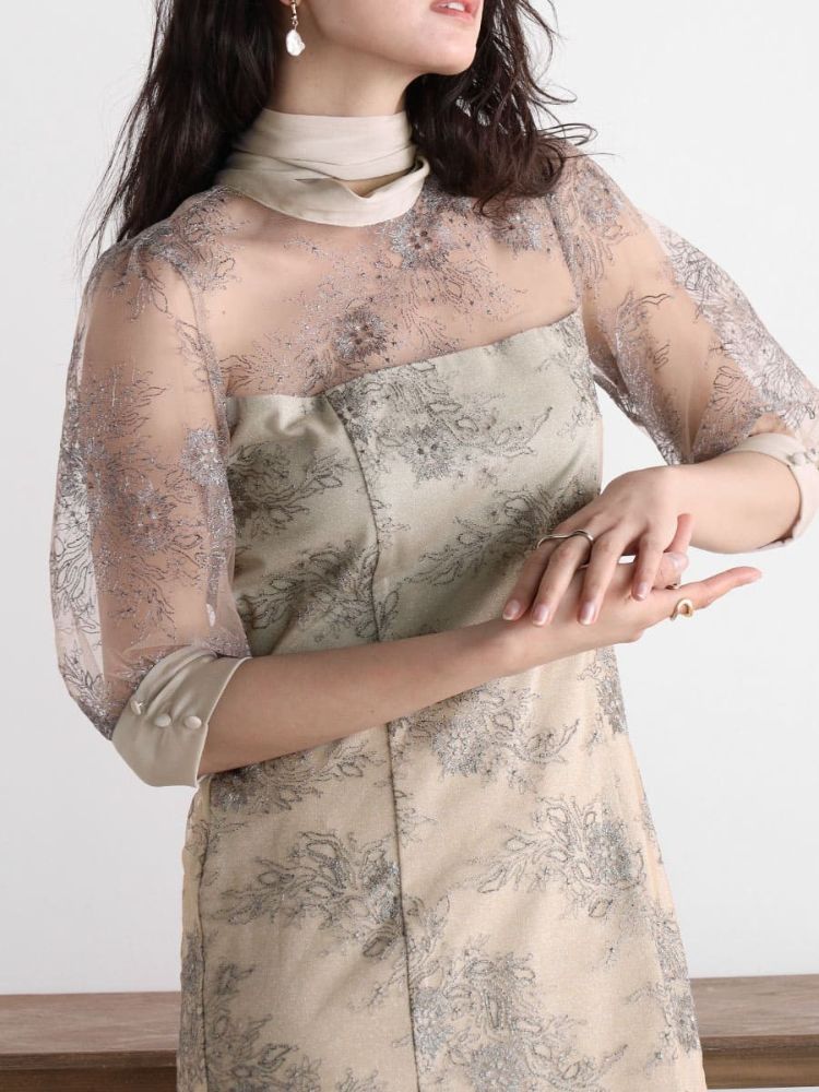 Petirobe Kaene Lame Embroidered Ribbon Dress