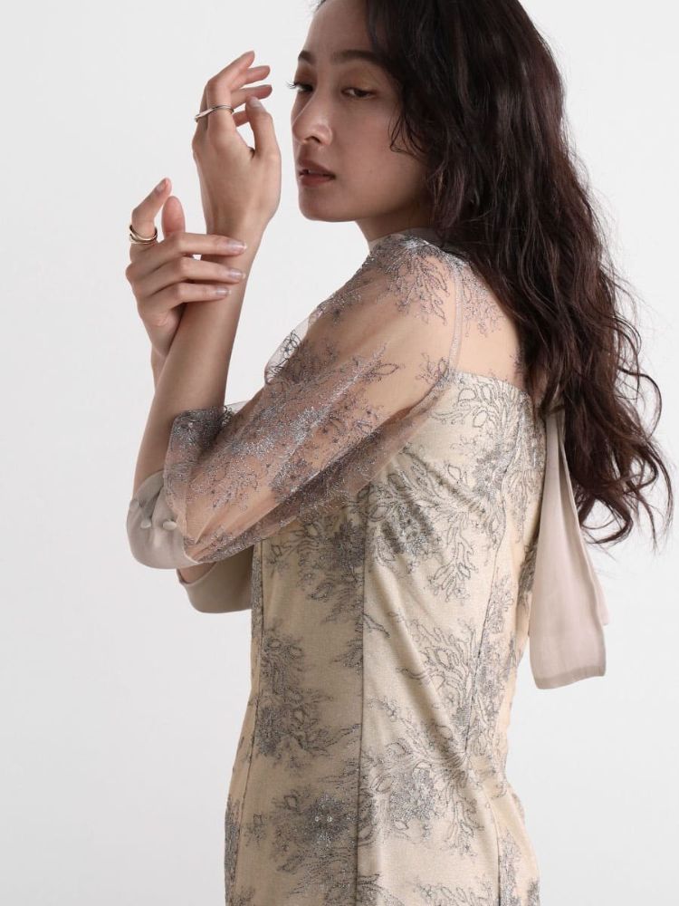 Petirobe Kaene Lame Embroidered Ribbon Dress