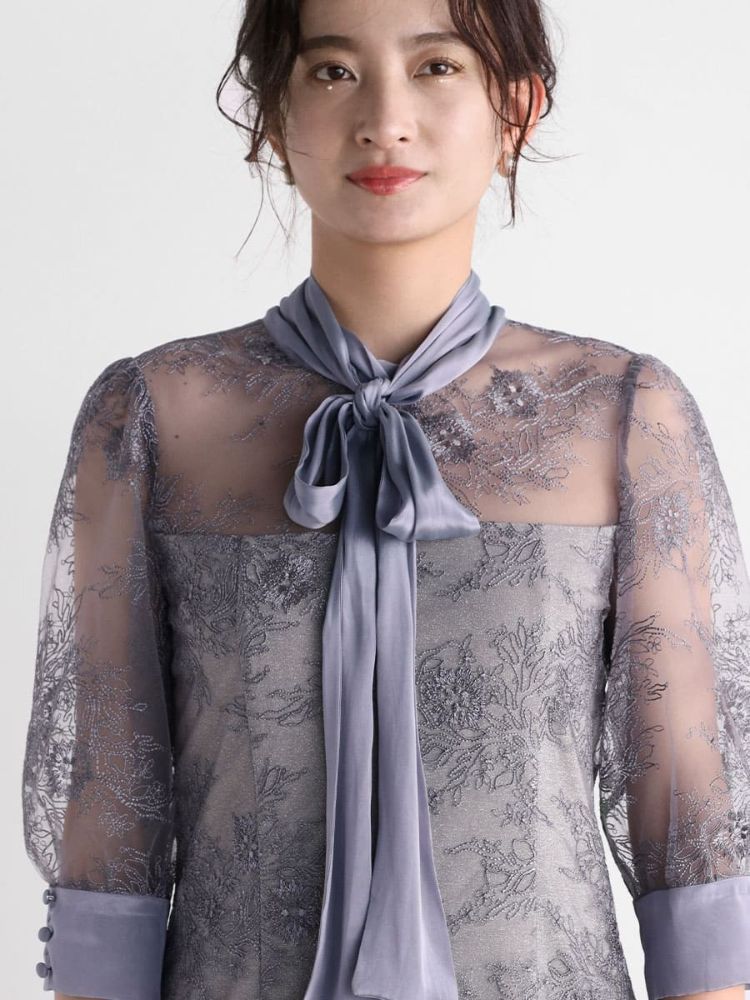 Petirobe Kaene Lame Embroidered Ribbon Dress