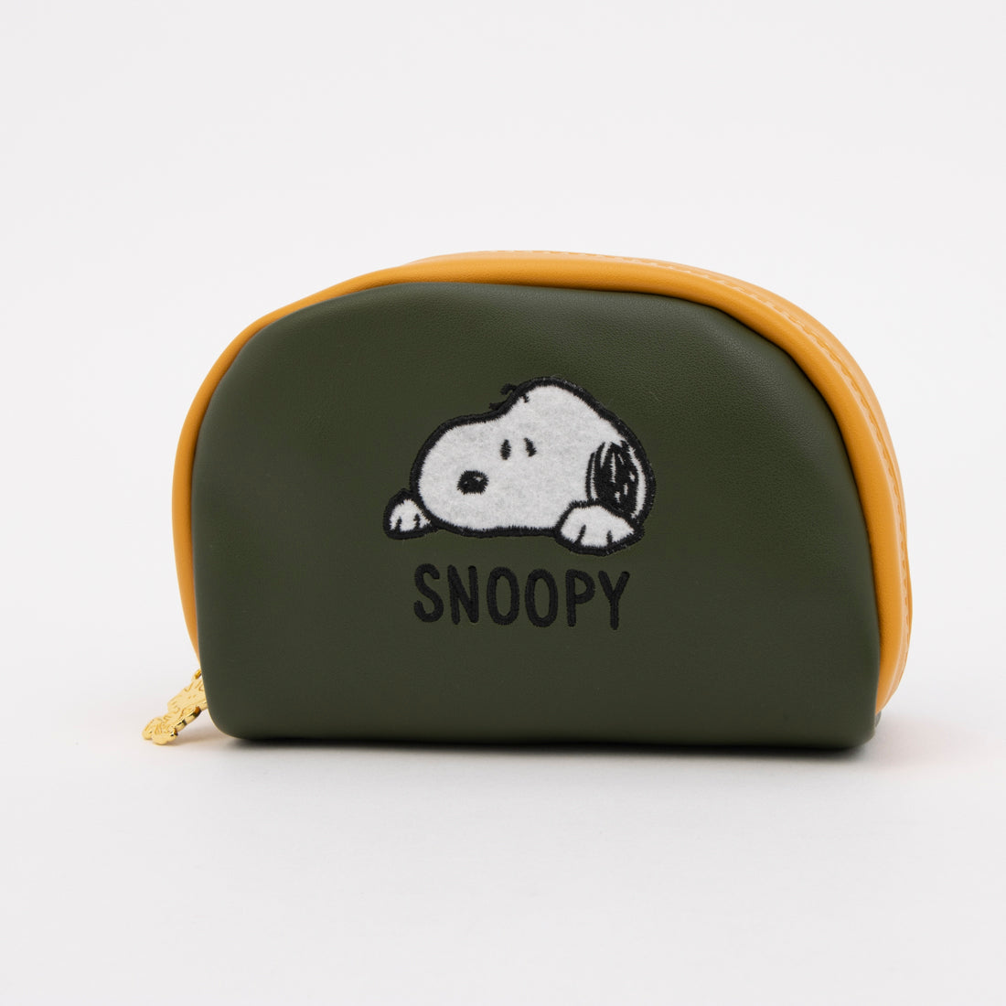 ピーナッツ PEANUTS スヌーピー ふわふわ刺繍 コスメポーチ 半月型 （グリーン） グリーン