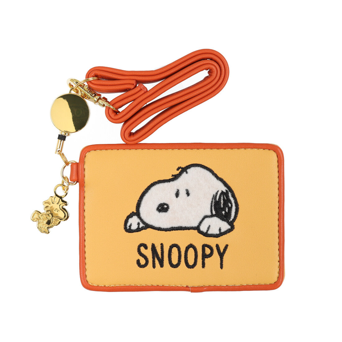 ピーナッツ PEANUTS スヌーピー ふわふわ刺繍 リール付き パスケース 定期入れ（イエロー） イエロー