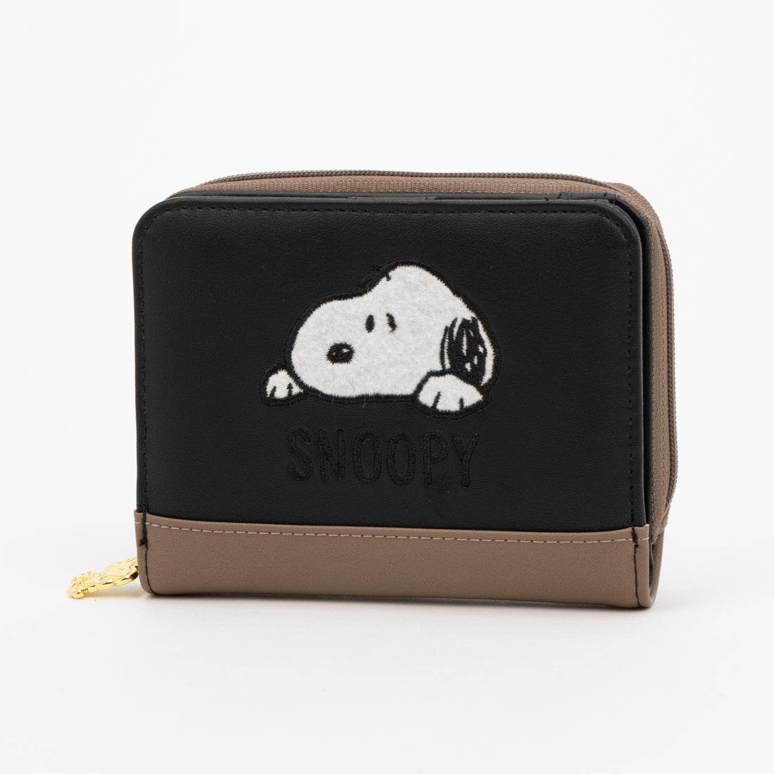 ピーナッツ PEANUTS 財布 レディース 2折り ラウンドファスナー 大容量 シンプル サガラ刺繍 もこもこ 可愛い キャラクター （ブラック） ブラック