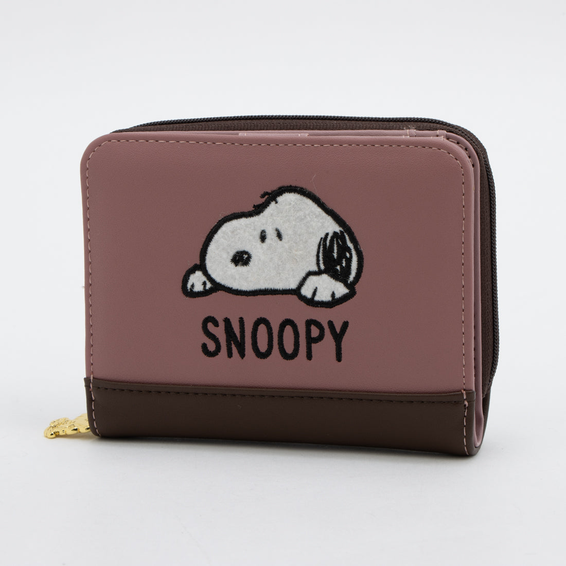 ピーナッツ PEANUTS 財布 レディース 2折り ラウンドファスナー 大容量 シンプル サガラ刺繍 もこもこ 可愛い キャラクター （ピンク） ピンク