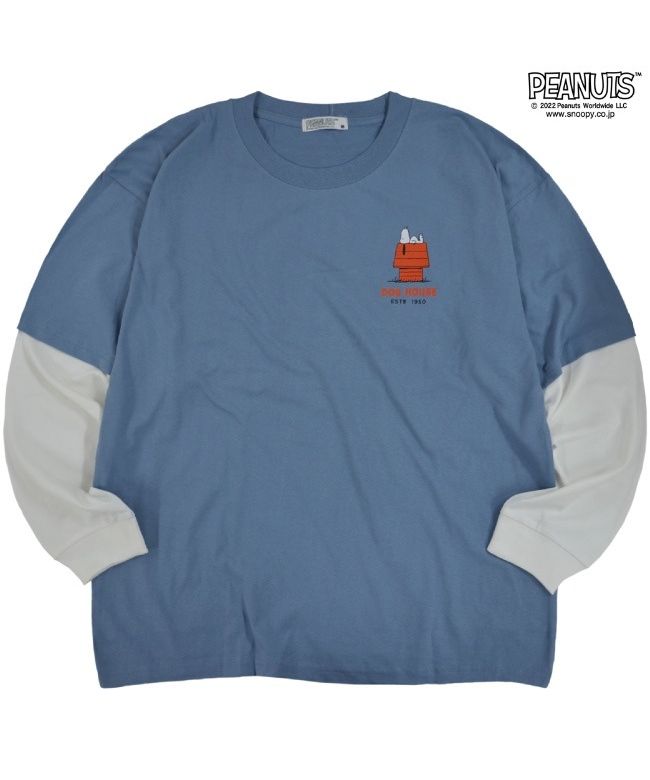 ピーナッツ PEANUTS スヌーピー ピーナッツ Tシャツ 長袖 切り替え プリント SNOOPY PEANUTS （B-ブルーグレーxオフホワイト） B-ブルーグレーxオフホワイト