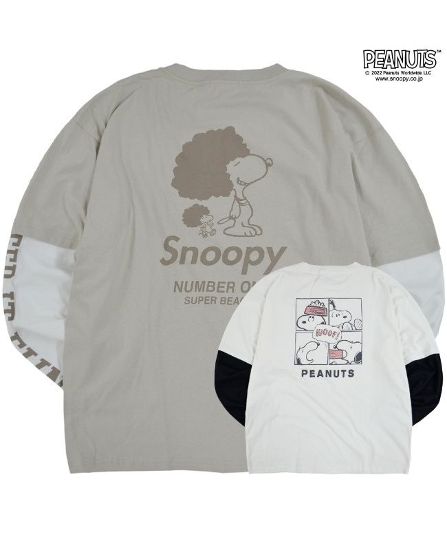ピーナッツ PEANUTS スヌーピー ピーナッツ Tシャツ 長袖 切り替え プリント SNOOPY PEANUTS （B-ブルーグレーxオフホワイト） B-ブルーグレーxオフホワイト