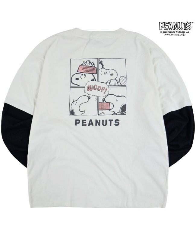 ピーナッツ PEANUTS スヌーピー ピーナッツ Tシャツ 長袖 切り替え プリント SNOOPY PEANUTS （B-ブルーグレーxオフホワイト） B-ブルーグレーxオフホワイト