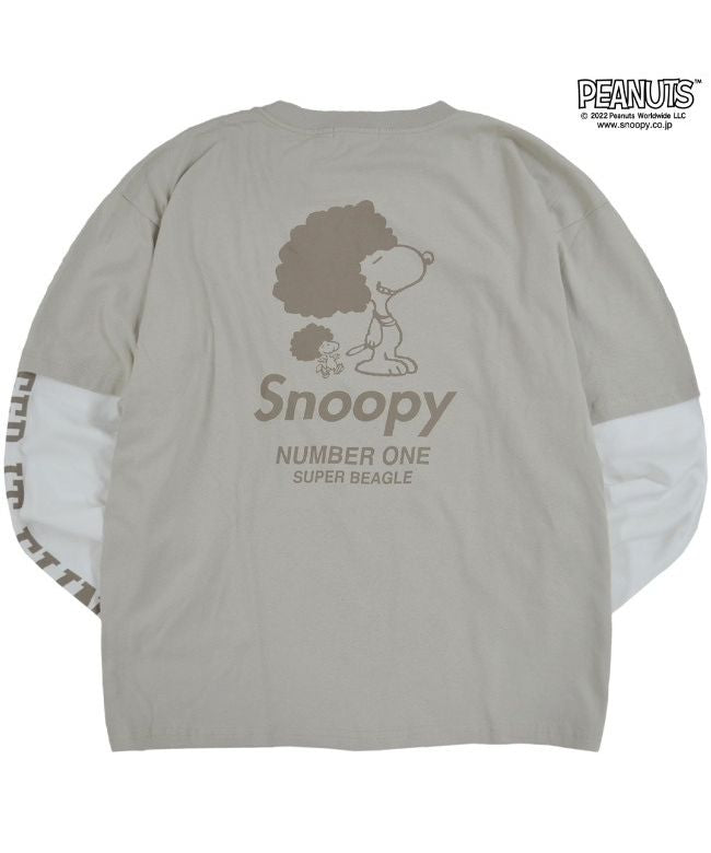ピーナッツ PEANUTS スヌーピー ピーナッツ Tシャツ 長袖 切り替え プリント SNOOPY PEANUTS （B-ブルーグレーxオフホワイト） B-ブルーグレーxオフホワイト