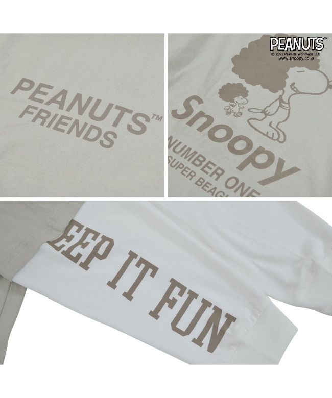 ピーナッツ PEANUTS スヌーピー ピーナッツ Tシャツ 長袖 切り替え プリント SNOOPY PEANUTS （B-ブルーグレーxオフホワイト） B-ブルーグレーxオフホワイト