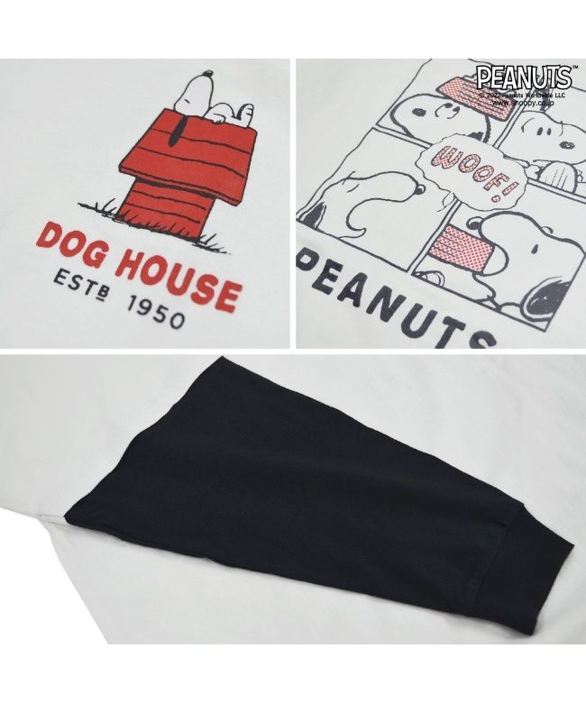 ピーナッツ PEANUTS スヌーピー ピーナッツ Tシャツ 長袖 切り替え プリント SNOOPY PEANUTS （B-ブルーグレーxオフホワイト） B-ブルーグレーxオフホワイト