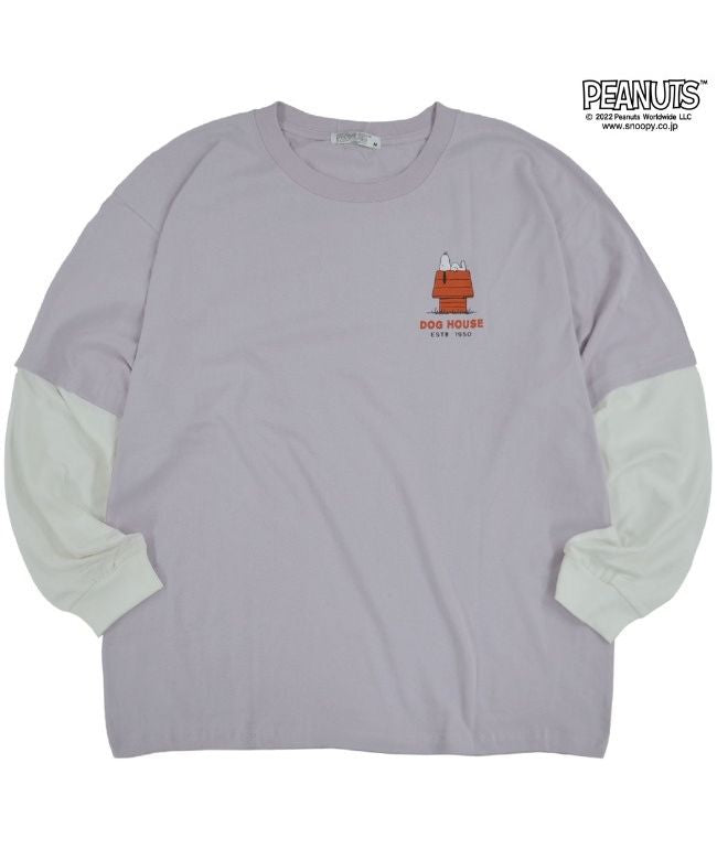 ピーナッツ PEANUTS スヌーピー ピーナッツ Tシャツ 長袖 切り替え プリント SNOOPY PEANUTS （B-ラベンダーxオフホワイト） B-ラベンダーxオフホワイト