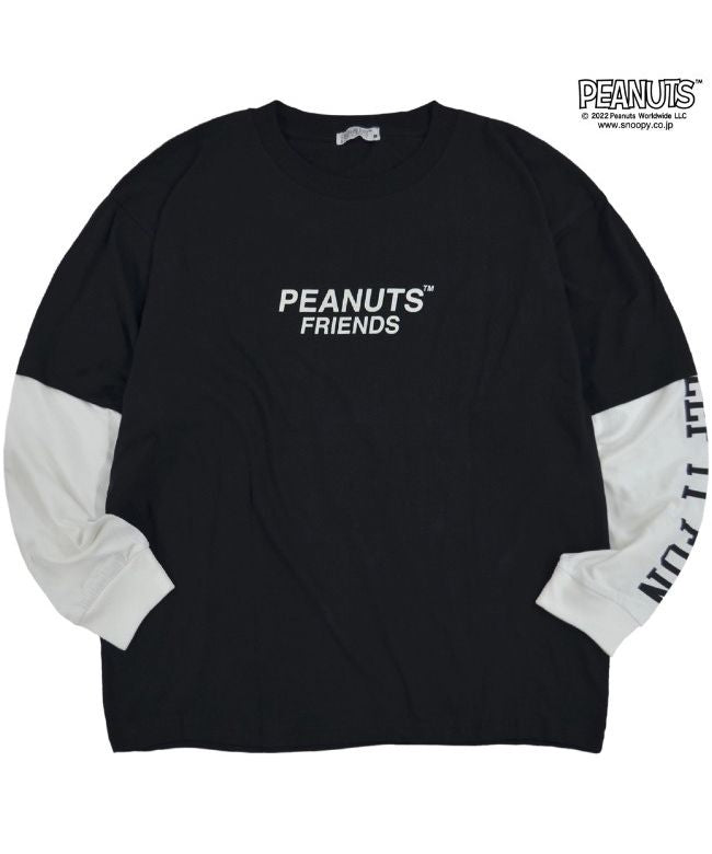 ピーナッツ PEANUTS スヌーピー ピーナッツ Tシャツ 長袖 切り替え プリント SNOOPY PEANUTS （A-ブラックxオフホワイト） A-ブラックxオフホワイト
