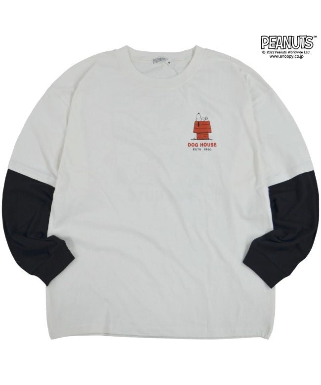 ピーナッツ PEANUTS スヌーピー ピーナッツ Tシャツ 長袖 切り替え プリント SNOOPY PEANUTS （B-オフホワイトxブラック） B-オフホワイトxブラック