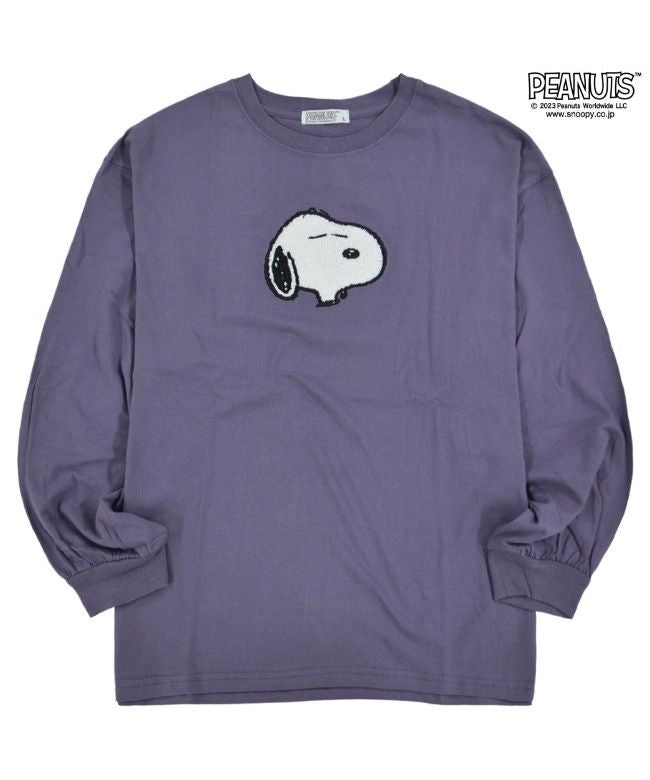 ピーナッツ PEANUTS スヌーピー オラフ Tシャツ ロンT バルーン シルエット 刺繍 SNOOPY PEANUTS,B-Dラベンダー