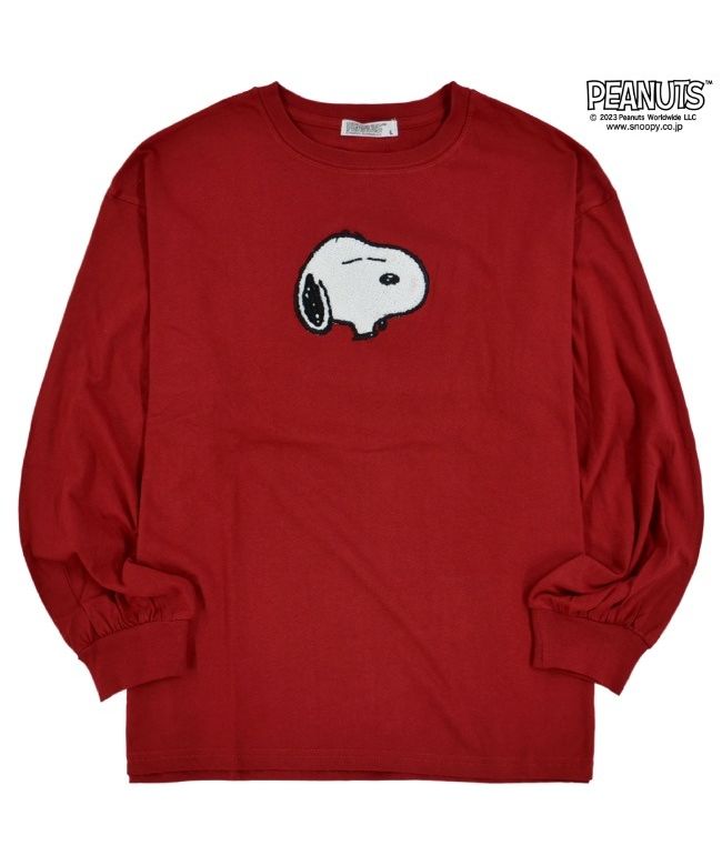 ピーナッツ PEANUTS スヌーピー オラフ Tシャツ ロンT バルーン シルエット 刺繍 SNOOPY PEANUTS,B-レッド