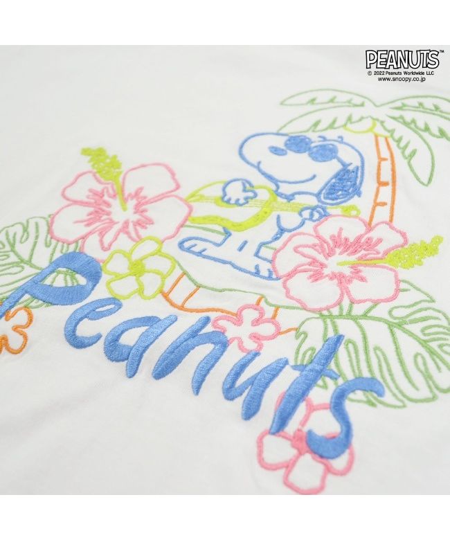 ピーナッツ PEANUTS スヌーピー Tシャツ 刺繍 半袖 線画 夏 サーフィン 南国 PEANUTS SNOOPY （B-Lピンク） B-Lピンク