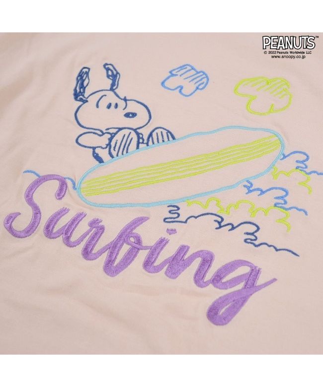 ピーナッツ PEANUTS スヌーピー Tシャツ 刺繍 半袖 線画 夏 サーフィン 南国 PEANUTS SNOOPY （B-Lピンク） B-Lピンク