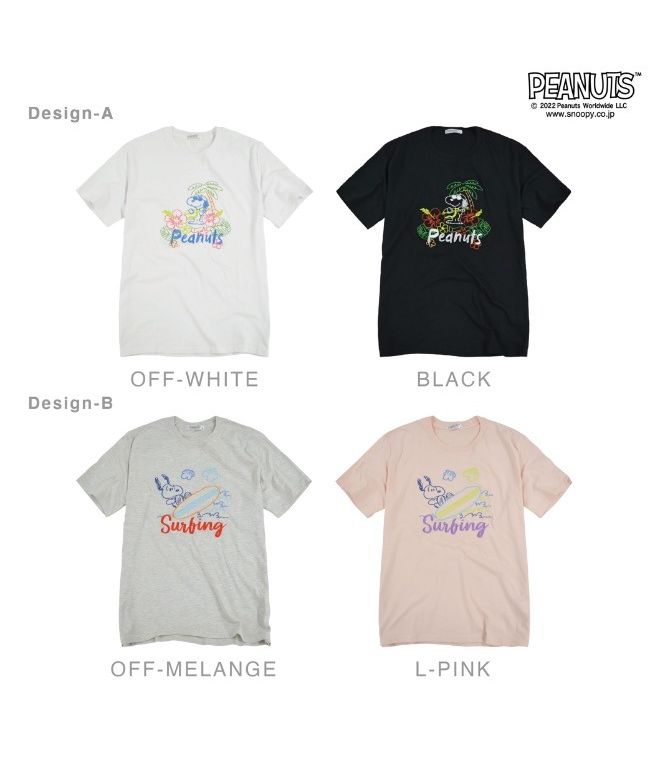 ピーナッツ PEANUTS スヌーピー Tシャツ 刺繍 半袖 線画 夏 サーフィン 南国 PEANUTS SNOOPY （B-Lピンク） B-Lピンク