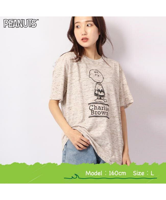 PEANUTS PEANUTS Snoopy Melange T-shirt Short Sleeve PEANUTS Heather Color Character Print