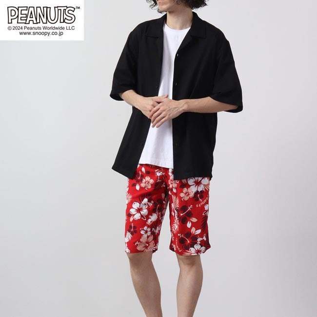 ピーナッツ PEANUTS スヌーピー アロハ パンツ ハーフパンツ 夏 サマー SNOOPY PEANUTS （ネイビー） ネイビー