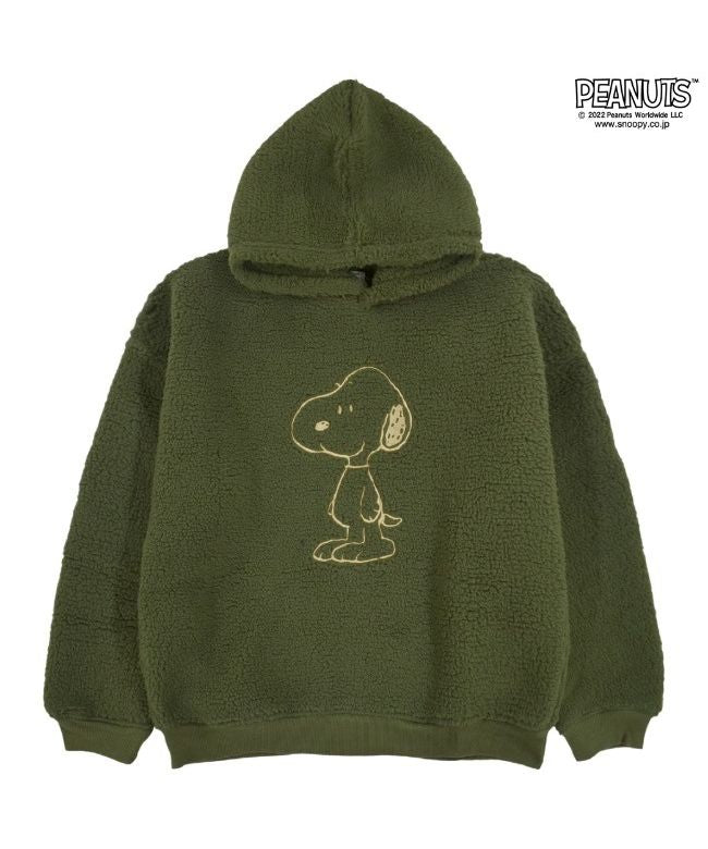 ピーナッツ PEANUTS スヌーピー ピーナッツ 刺繍 ボア BIG シルエット プルパーカー 長袖 SNOOPY  PEANUTS （グリーン） グリーン