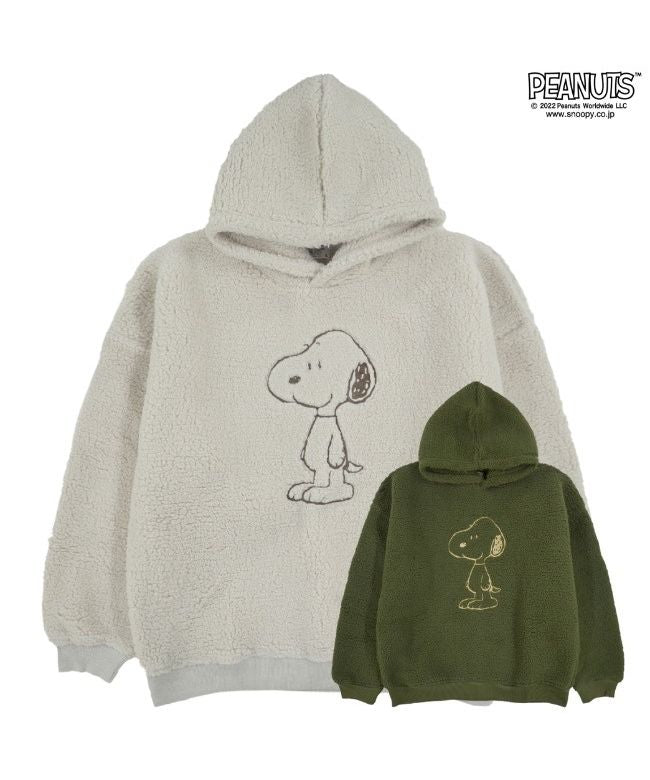ピーナッツ PEANUTS スヌーピー ピーナッツ 刺繍 ボア BIG シルエット プルパーカー 長袖 SNOOPY  PEANUTS （グリーン） グリーン