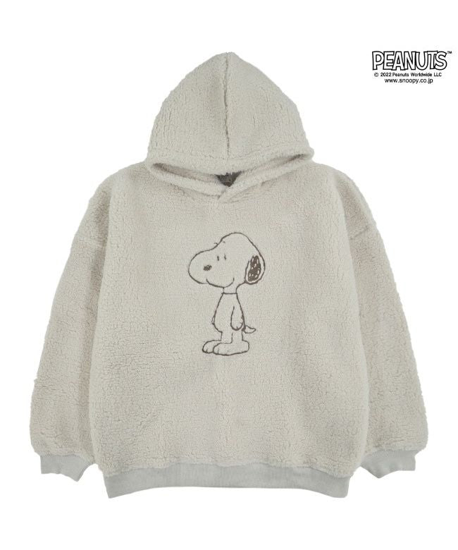 ピーナッツ PEANUTS スヌーピー ピーナッツ 刺繍 ボア BIG シルエット プルパーカー 長袖 SNOOPY  PEANUTS （アイボリー） アイボリー