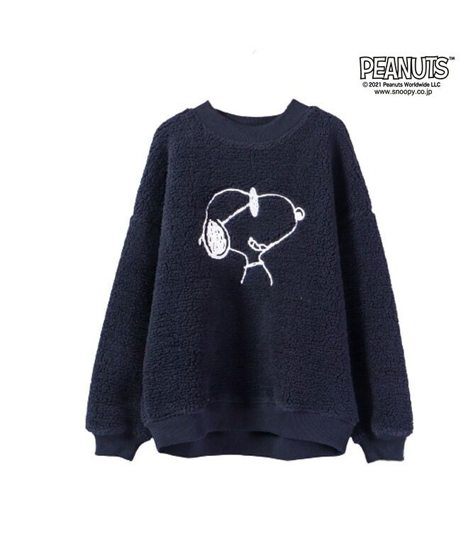 ピーナッツ PEANUTS スヌーピー 刺繍 BIG トレーナー ジョークール 長袖 ボア SNOOPY PEANUTS JOECOOL,ミディアムブルー