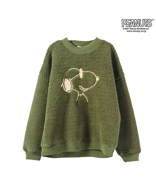 ピーナッツ PEANUTS スヌーピー 刺繍 BIG トレーナー ジョークール 長袖 ボア SNOOPY PEANUTS JOECOOL,グリーン