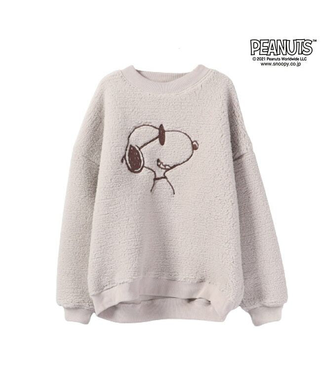 ピーナッツ PEANUTS スヌーピー 刺繍 BIG トレーナー ジョークール 長袖 ボア SNOOPY PEANUTS JOECOOL,アイボリー
