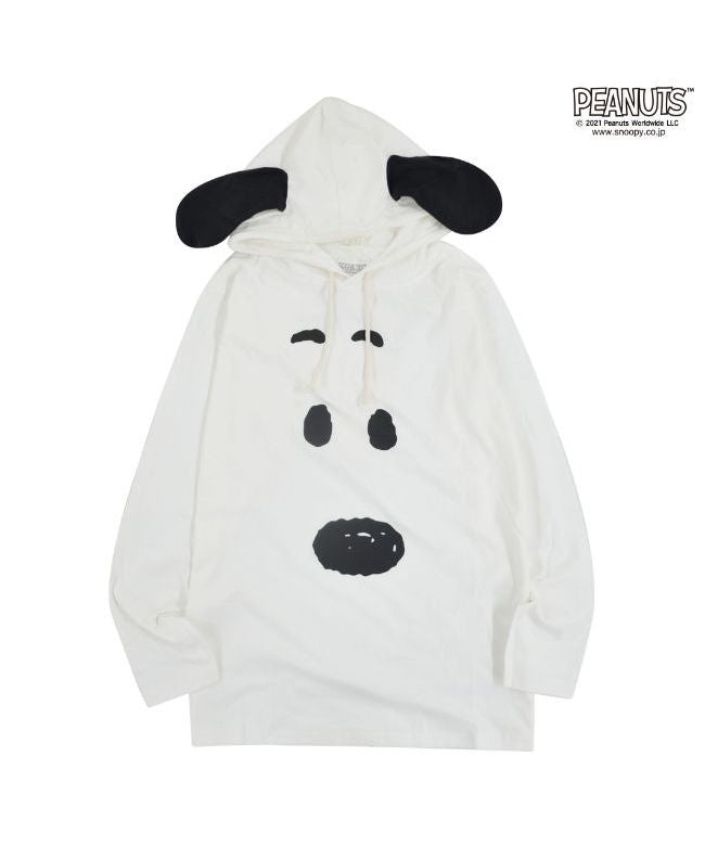 ピーナッツ PEANUTS スヌーピー プリント 天竺 パーカー 秋 冬 フード付き PEANUTS S M L （オフホワイト） オフホワイト