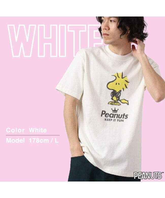 ピーナッツ PEANUTS ウッド ストック 半袖 Tシャツ ピグメント 音楽 ヘッドフォン 夏 フェス サークル ストリート メンズ レディース スヌーピー SNOOPY BIG 大きい,ヘビーウェイト ホワイト