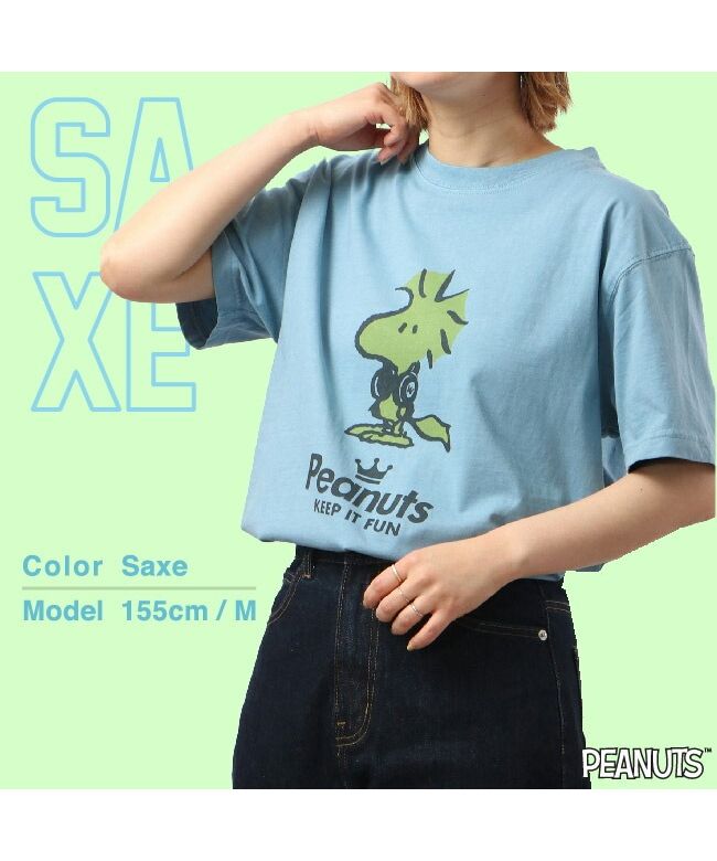 ピーナッツ PEANUTS ウッド ストック 半袖 Tシャツ ピグメント 音楽 ヘッドフォン 夏 フェス サークル ストリート メンズ レディース スヌーピー SNOOPY BIG 大きい