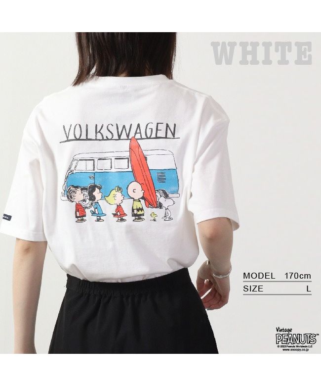 ピーナッツ PEANUTS スヌーピー ピーナッツ フォルクス ワーゲン Tシャツ 半袖 トップス コラボ SNOOPY PEANUTS VOLKSWAGEN （ホワイト） ホワイト