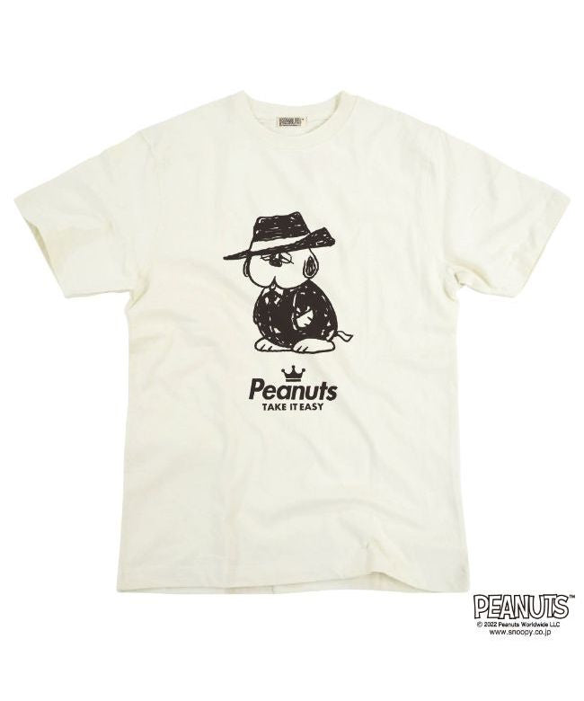 ピーナッツ PEANUTS オラフ 黒服 スーツ 半袖 Tシャツ 当店 限定 デザイン スヌーピー SNOOPY ピーナッツ カジュアル アメカジ プリント S M L LL 3L 4L,ivory