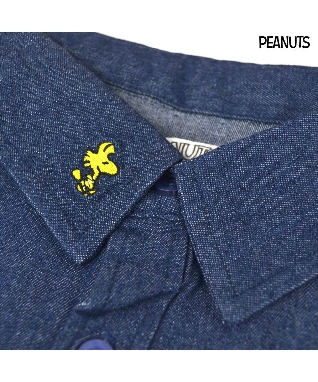 ピーナッツ PEANUTS スヌーピー オラフ ドロップショルダー デニム シャツ 半袖 刺繍 SNOOPY PEANUTS