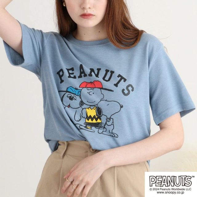 ピーナッツ PEANUTS ポチャッコ Tシャツ 半袖  オーバーサイズ プリント 刺繍 サンリオ キャラクターズ （ブルーグレー） ブルーグレー