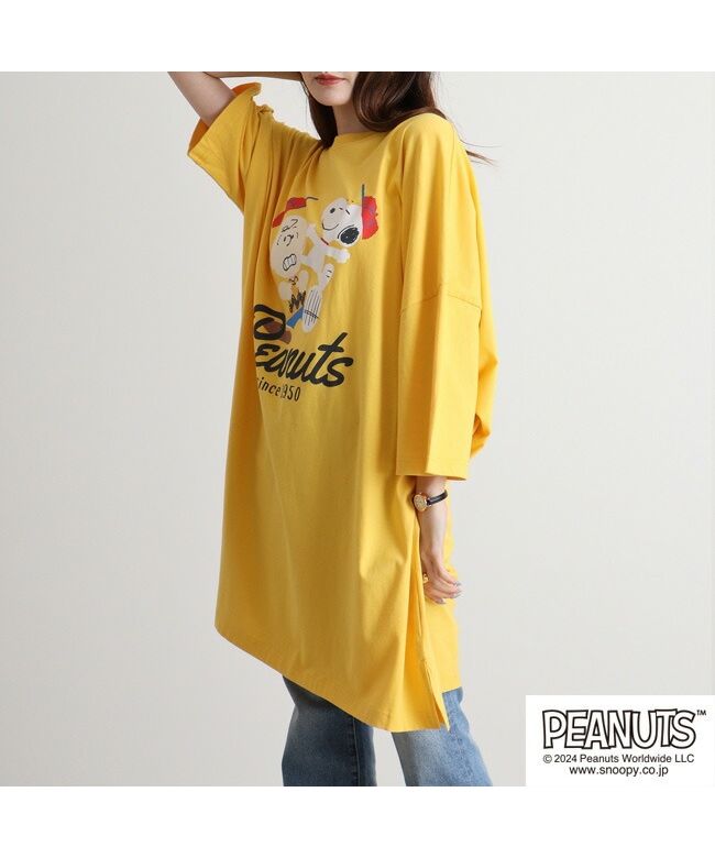ピーナッツ PEANUTS スヌーピー ピーナッツ BIG Tシャツ オーバーサイズ 半袖 プリント チャーリーブラウン スリット SNOOPY PEANUTS