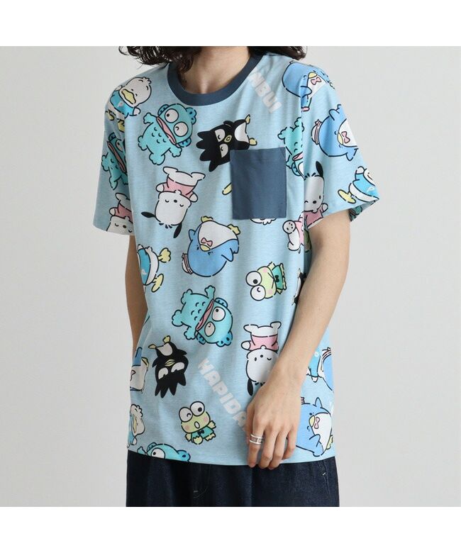 ピーナッツ PEANUTS はぴだんぶい Tシャツ 総柄 半袖 サンリオ キャラクターズ プリント メンズ レディース （サックス） サックス